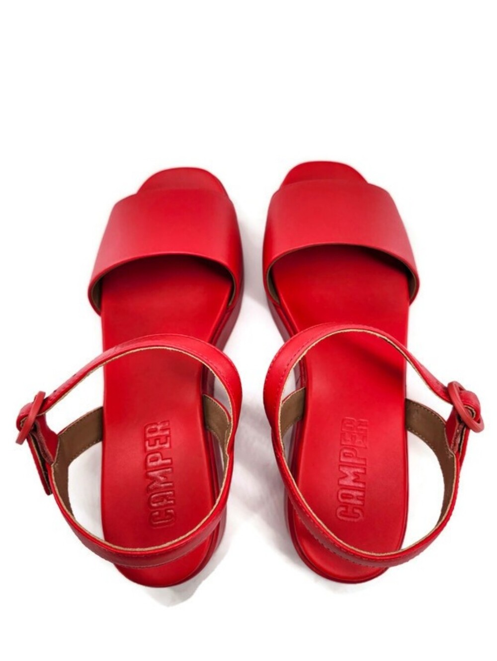 Camper Misia Red Leather Single Wide Strap Buckle Close Open-Toe Flatform Sandal - Picture 5 of 16